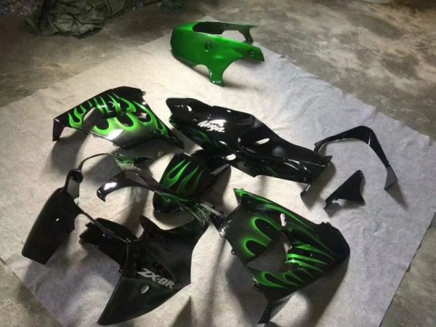 Buy 2000-2001 Glossy Black Green Flame Kawasaki ZX9R Motorcyle Fairings