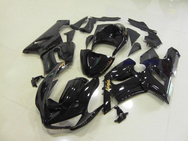 Buy 2005-2006 Glossy Black Gold Decals Kawasaki ZX6R Motorcycle Fairings Kits