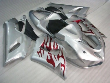 Buy 2005-2006 Silver Red Flames Kawasaki ZX6R Motorcycle Fairings