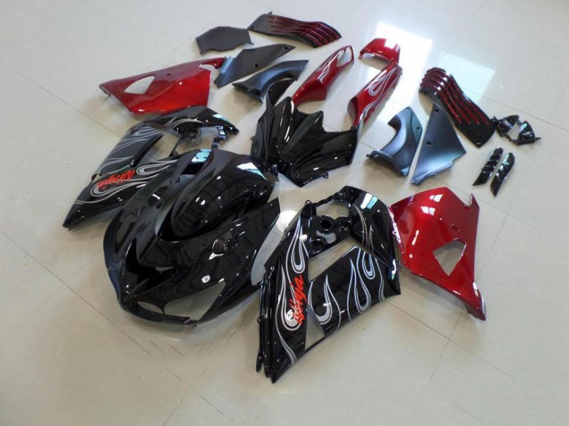 Buy 2006-2011 Black Nd Red Silver Flame Kawasaki ZX14R ZZR1400 Motorbike Fairing