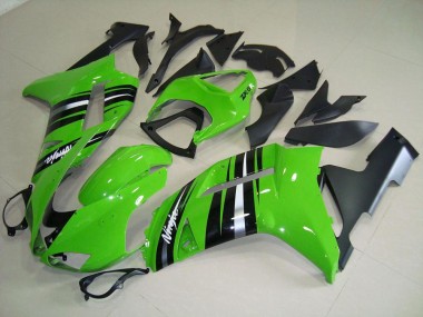 Buy 2007-2008 Green and Silver Stripe Kawasaki ZX6R Motorcycle Fairings Kits