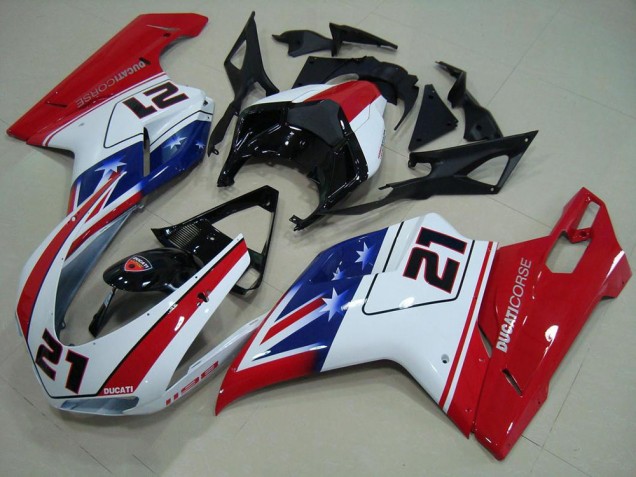 Buy 2007-2014 Black White Red 21 Ducati 848 1098 1198 Motor Fairings