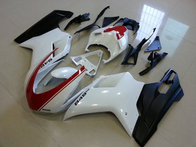 Buy 2007-2014 Matte Black White with Red Stripe Ducati 848 1098 1198 Bike Fairings