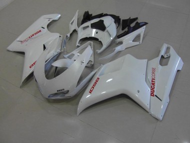 Buy 2007-2014 Pearl White with Red Decals Ducati 848 1098 1198 Motorcyle Fairings