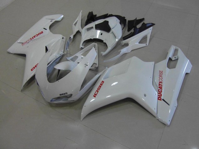 Buy 2007-2014 Pearl White with Red Decals Ducati 848 1098 1198 Motorcyle Fairings