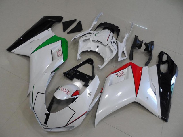 Buy 2007-2014 Peral White with Italy Flag Ducati 848 1098 1198 Motorcycle Fairings Kit