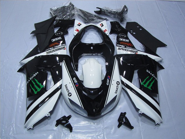 Buy 2006-2007 Black White Touch4 Monster Kawasaki ZX10R Motor Fairings