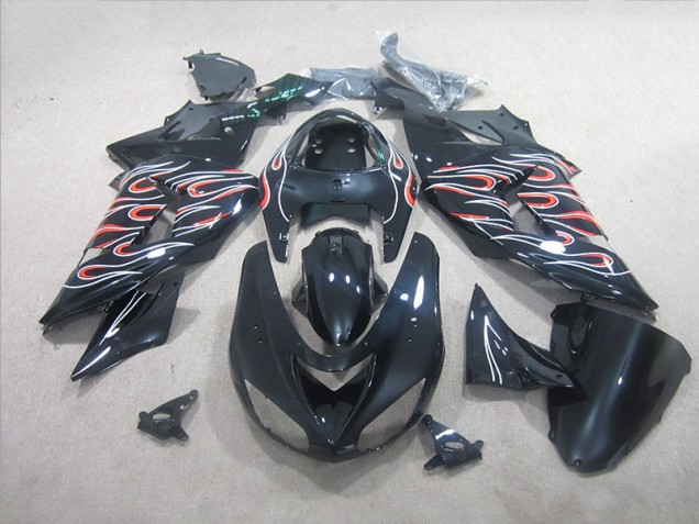 Buy 2006-2007 Black White Red Flame Kawasaki ZX10R Motorbike Fairing