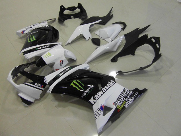 Buy 2008-2012 Black White Monster Kawasaki ZX250R Motorcycle Fairings & Bodywork