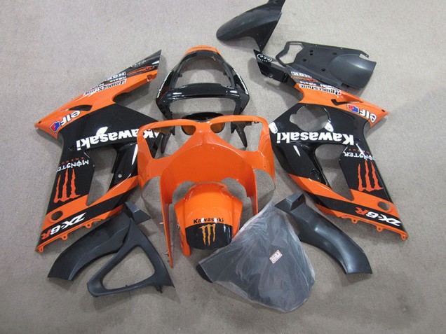 Buy 2003-2004 Black Orange Monster Kawasaki ZX6R Motorbike Fairings