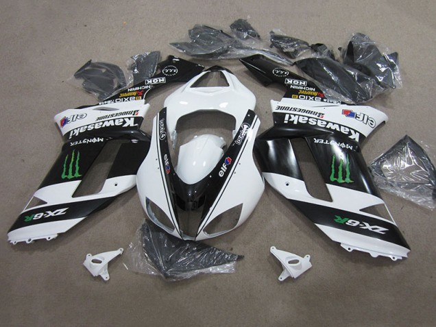 Buy 2007-2008 Black White Monster Kawasaki ZX6R Replacement Motorcycle Fairings