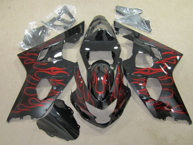 Buy 2004-2005 Black Red Flame Suzuki GSXR600 Replacement Fairings