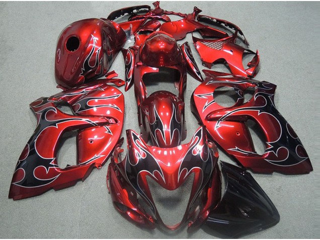 Buy 1996-2007 Red with Black Flame Suzuki GSXR1300 Hayabusa Motorcycle Fairings Kits